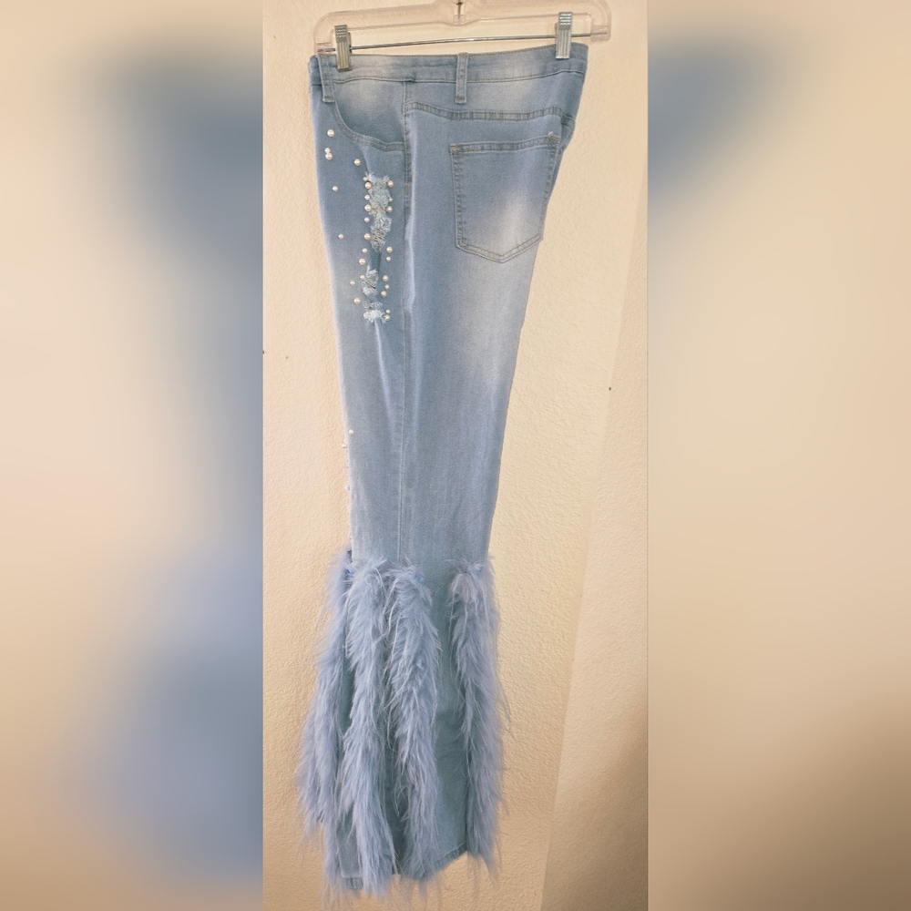 JEANS Sz lrg, Fur Trim.